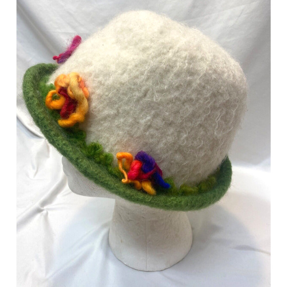 Hand Crafted Felted Wool Hat RAINBOW FLOWERS Bucket Style - Picture 2 of 7